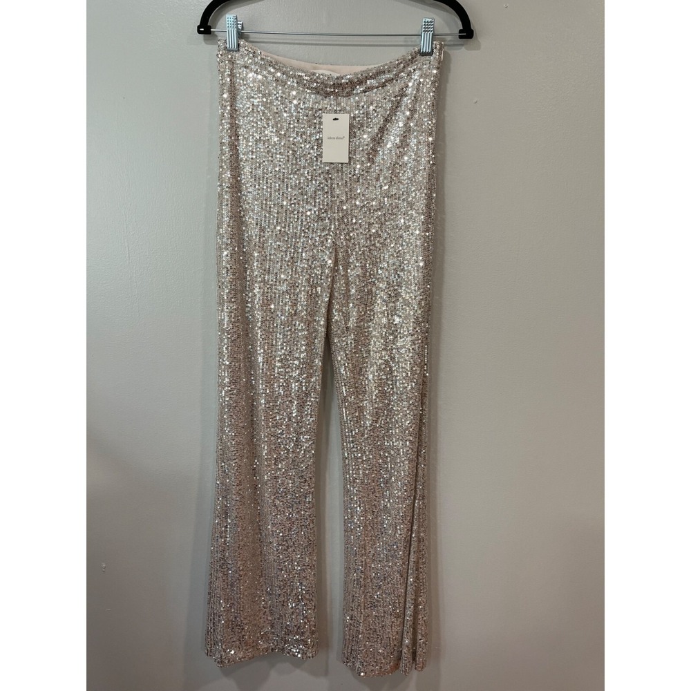 Idem Ditto Womens Metallic Sequins Trouser Pants Wide Leg Zip Side Closure Size